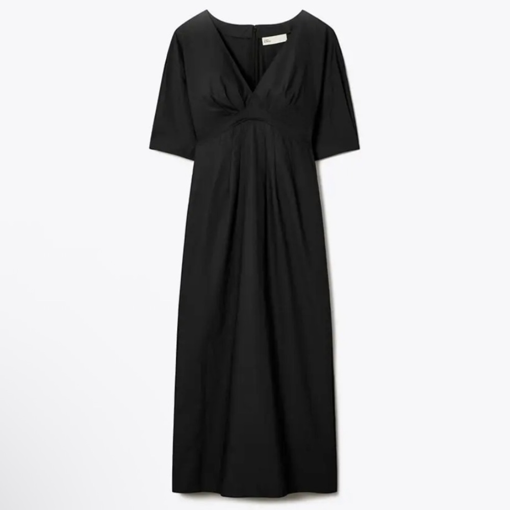 NWT Tory Burch V-Neck Poplin Midi Dress in Black Size 2 Retail $498